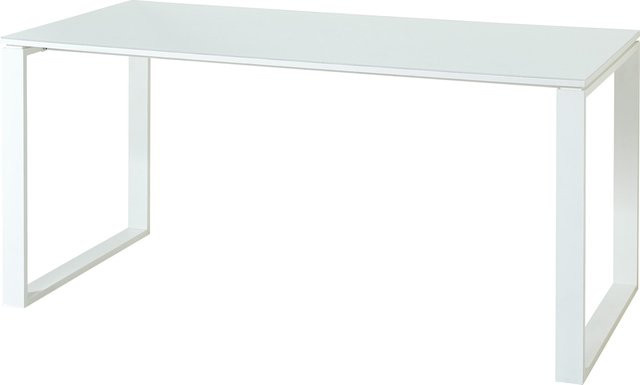Schreibtisch Muenchen von KADIMA DESIGN mit Glasplatte und Kufengestell in Weiß, Breite: 160 cm, Tiefe: 80 cm - Bild 1