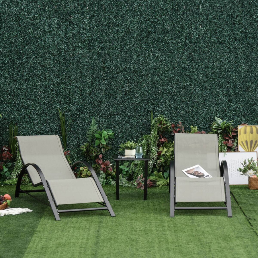Outsunny Gartenliege mit Tisch und 2 Sonnenliegen aus Metall und Textilene in Grau Schwarz B/H/L: 169 x 59 x 66 cm - Bild 3