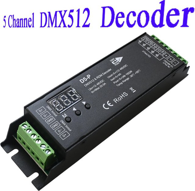 CENFAYA 5 Kanal DMX Decoder mit RDM Digitalanzeige, PWM LED Controller für RGBW, RGB, CCT und einfarbige LEDs, Schwarz, 12V-48VDC - Bild 1