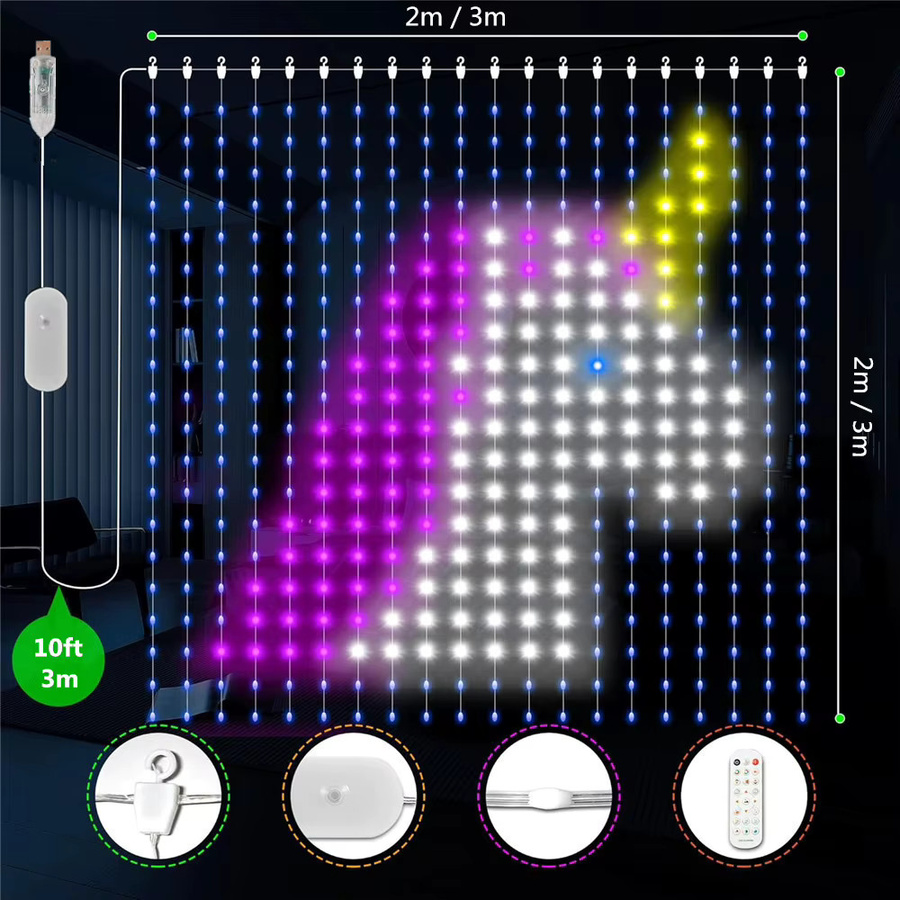 DACHAN Smart LED Vorhang Lichterkette mit App-Steuerung und Musik-Sync, RGB Multicolour, 300 LED für Weihnachten und Outdoor - Bild 4