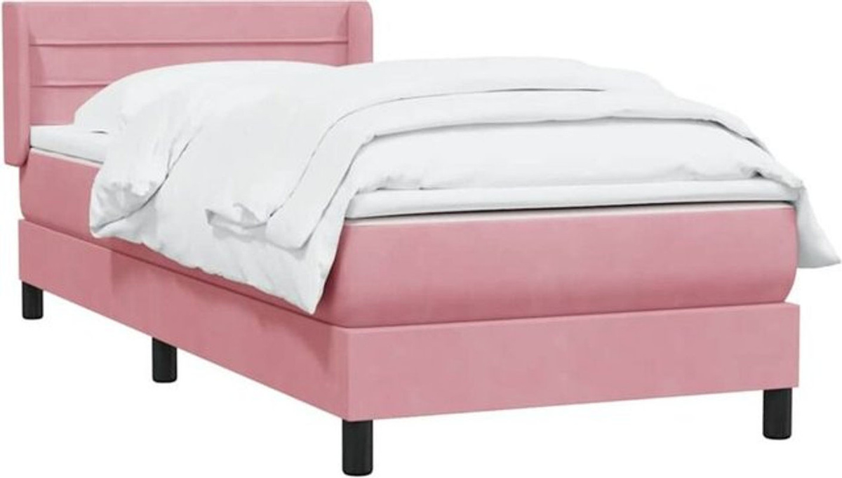 Vidaxl Boxspringbett mit Matratze aus Samt in Rosa und Weiß, B/T/H: 80 x 220 x 78 cm - Bild 1