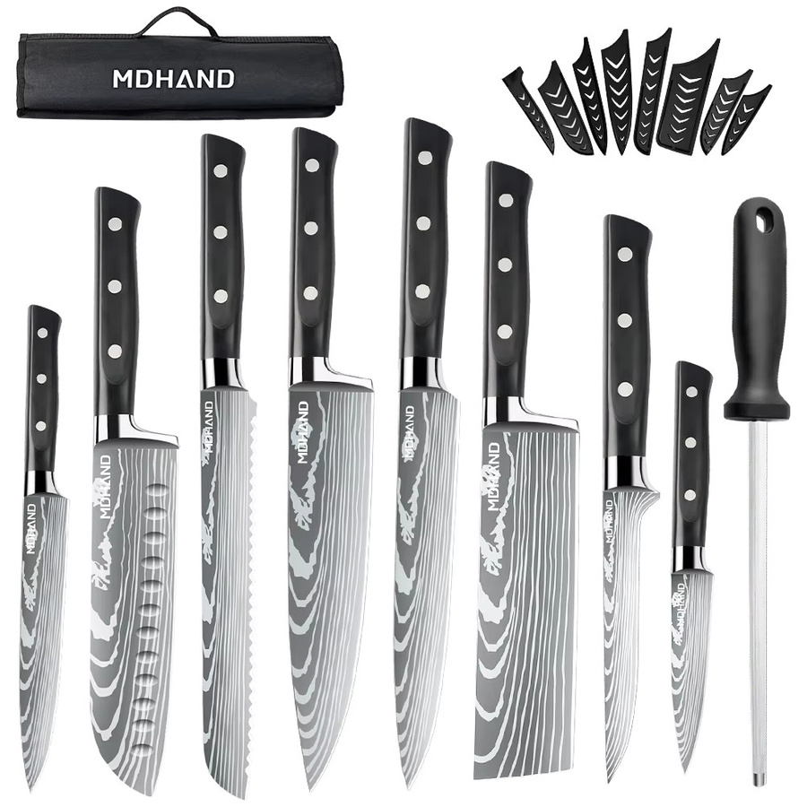 MDHAND 8-teiliges Japanisches Küchenmesser-Set mit ergonomischem ABS-Griff in Schwarz und Weiß inklusive Tragbarer Nylon-Aufbewahrungstasche - Bild 7