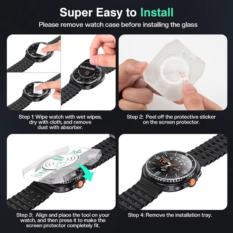 Mptionx 2er-Set Displayschutzfolie aus gehärtetem Glas für Samsung Galaxy Watch 8 Classic und Watch 8 (40mm und 44mm), transparent, inklusive Installations-Kit - Bild 5