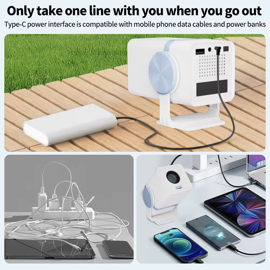 DESS Smart Projektor mit Android 13, Dual-Band Wifi6, tragbar und Powerbank-betrieben, Weiß/Blau - Bild 2
