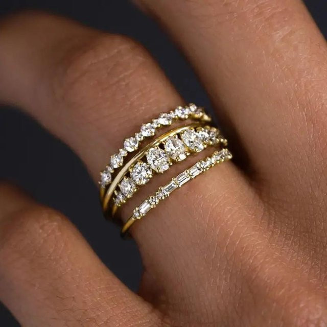 Huitan Ringe Set, Gold, Zirkonia, Damen - Bild 1
