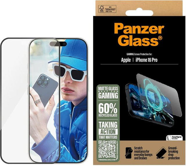 PanzerGlass Gaming Displayschutzglas Ultra-Wide Fit für Apple iPhone 16 Pro, Schwarz, Matt und Kratzfest - Bild 3