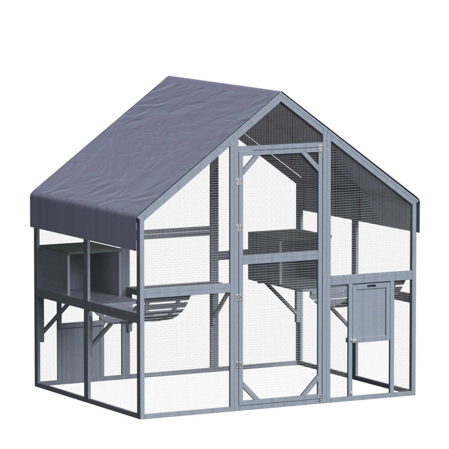 Wiltec Katzenfreigehege aus Holz in Grau, wetterfestes Freilaufgehege für Garten, Balkon oder Terrasse, B/T/H: 140 x 187 x 187 cm - Bild 2