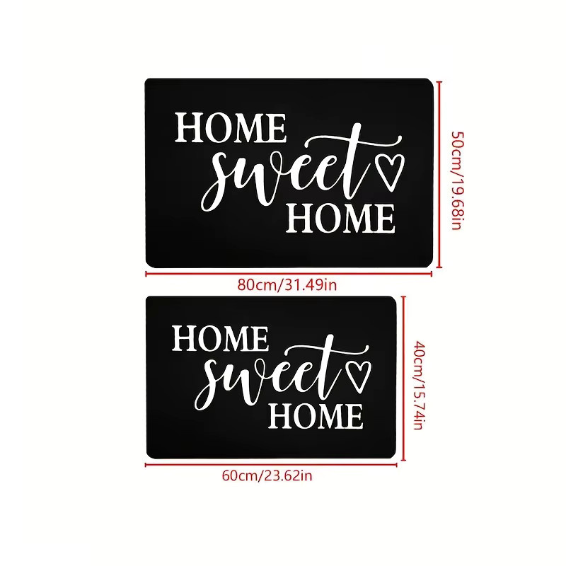 VIKAMA Home Sweet Home Willkommens-Fußmatte mit Herz-Design, rutschfester Teppich aus Polyester in Schwarz, B/T: 60 x 40 cm - Bild 4