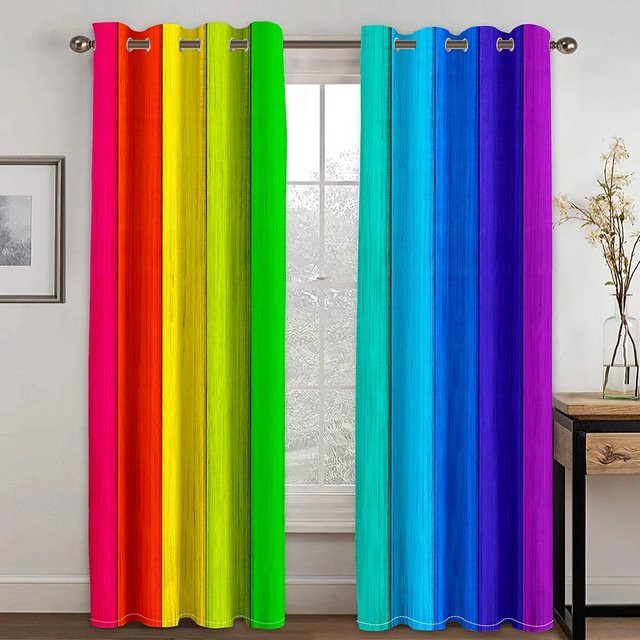 Yiran Furniture Verdunkelungsvorhänge Regenbogen mit Sternen-Design, Mehrfarbig, B: 55 cm, H: 120 cm - Bild 1