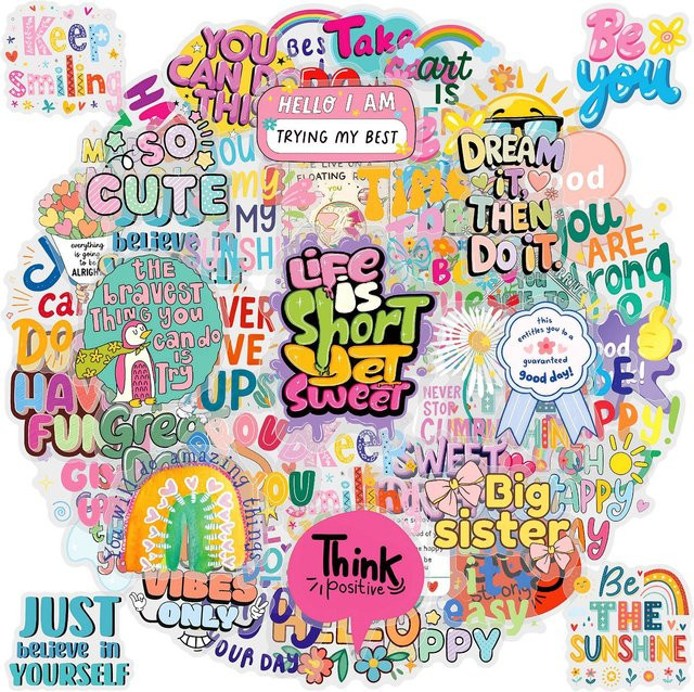 50 Stück GOGOTU Motivations-Aufkleber in Bunt mit englischen Sprüchen, wasserfeste Sticker für Handy, Gepäck und Scrapbook - Bild 1