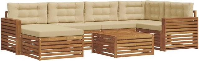 vidaXL Outdoor-Sofagarnitur 7-teilig aus Akazienholz mit Kissen in Natur und Beige - Bild 1