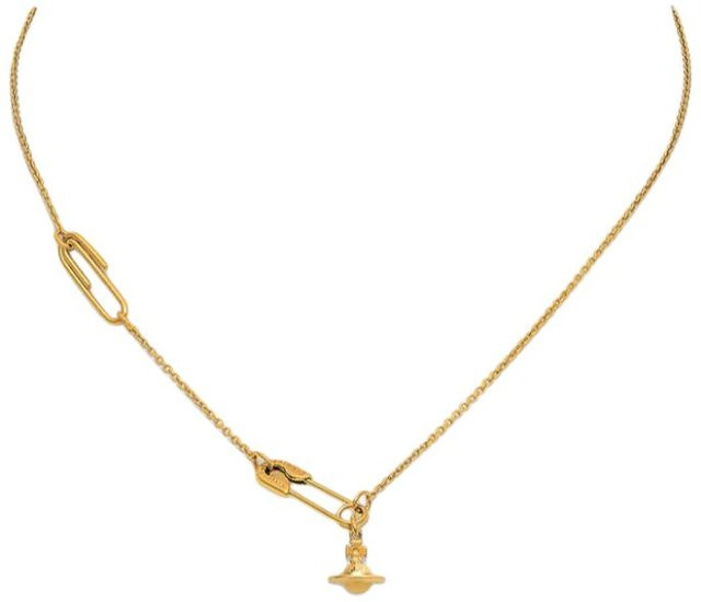 Vivienne Westwood Anhänger Halskette, Sicherheitsnadel Design Saturn, Gold, Unisex - Bild 1