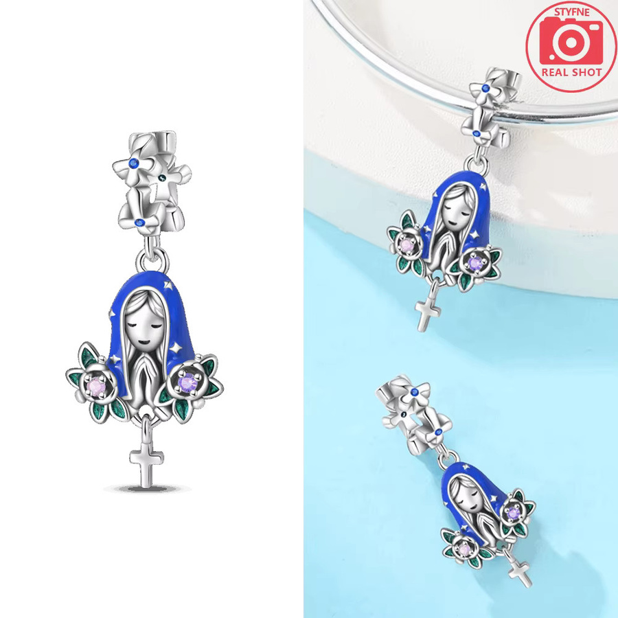 Charm Jungfrau Maria Becher Stern Lorbeerkranz, Silber, Kristall, Perle, Damen - Bild 2