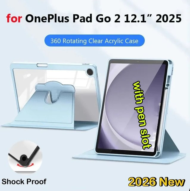 Transparente Acrylhülle für OnePlus Pad Go mit 360 Grad drehbarem Standfuß-Deckel in Schwarz - Bild 1