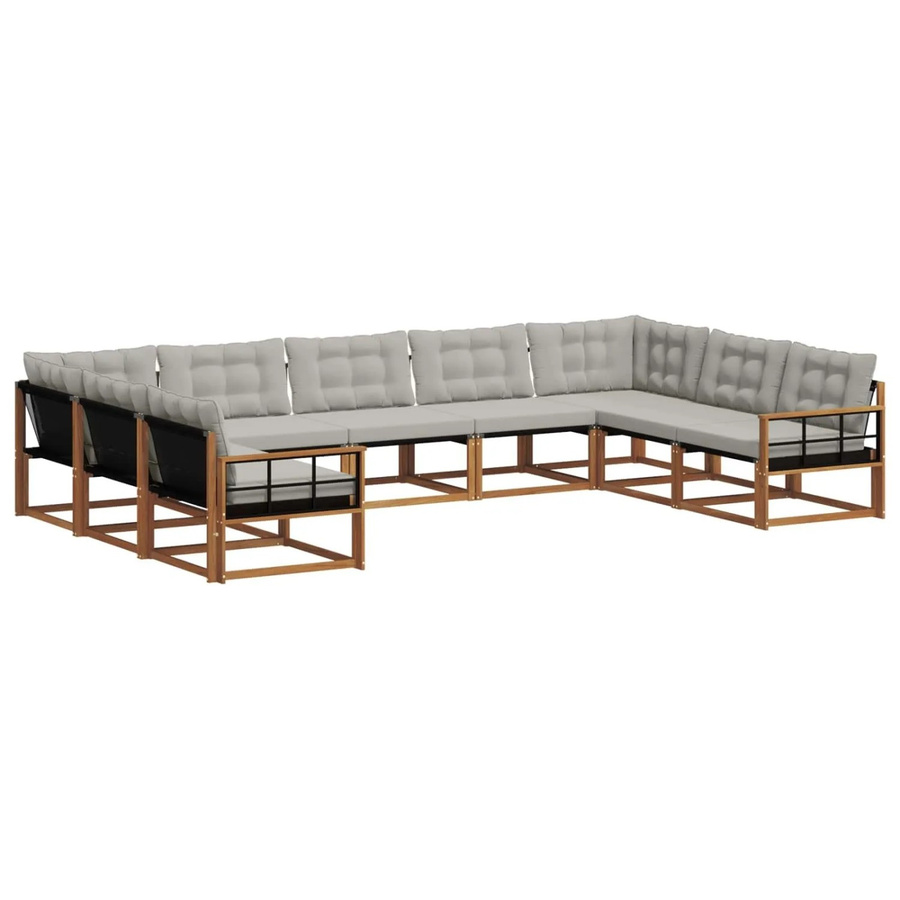 vidaXL Outdoor-Sofagarnitur aus massivem Akazienholz mit Textilene und Kissen, 9-teilig, Grau und Natur - Bild 2