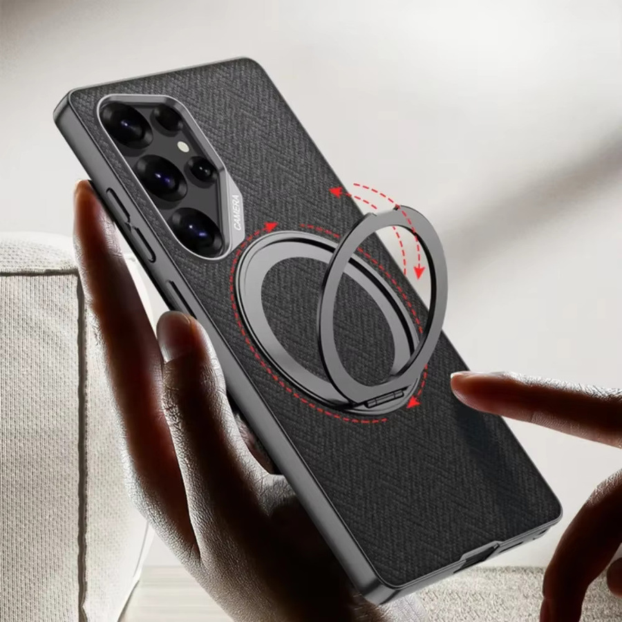 Samsung Galaxy S26 S25 S24 S23 Ultra Schutzhülle aus PU-Leder mit 360 Grad drehbarer Ringhalterung und Kickstand in Grau - Bild 2