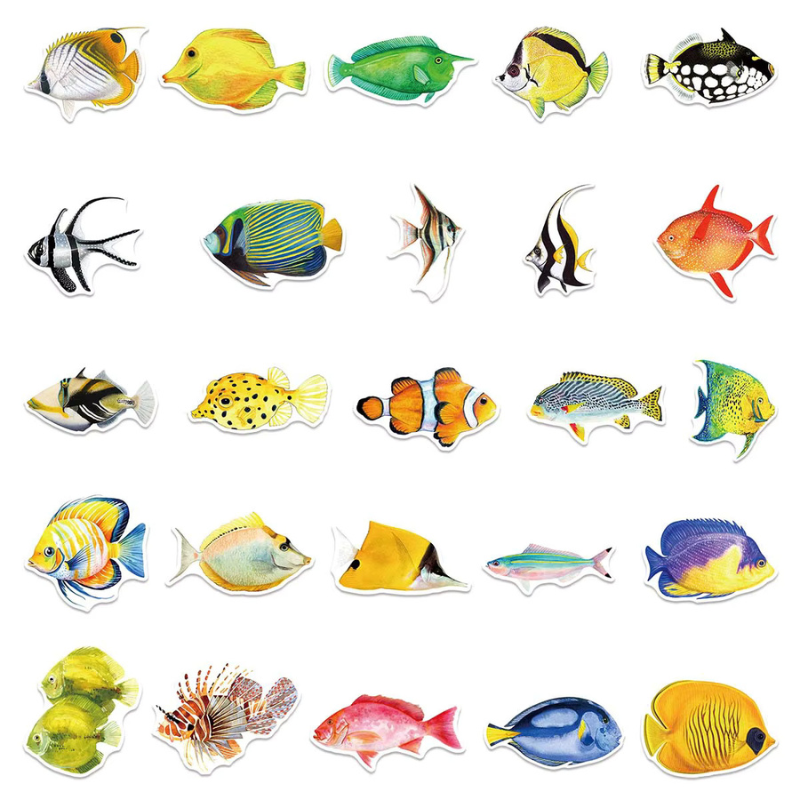 50 Stück Cartoon Fisch Graffiti Aufkleber wasserfest in Multicolor für DIY Dekoration von Gepäck und Handyhüllen - Bild 2