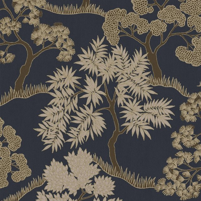 Sublime Vliestapete Kenya Floral Blau-Gold FSC-zertifiziert Breite: 52 cm, Länge: 10 m - Bild 1