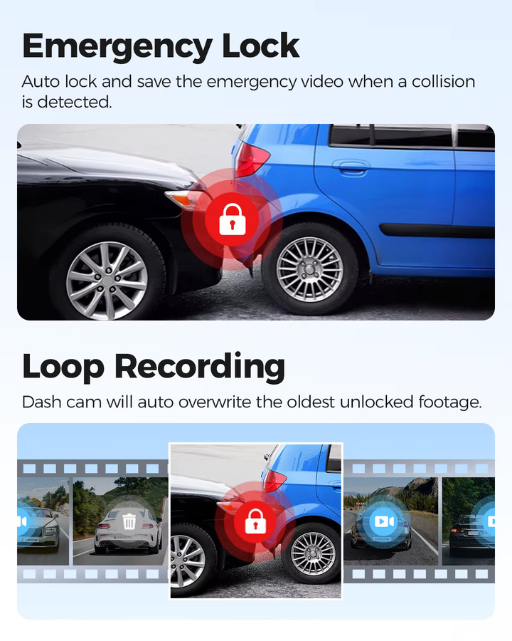 AZDOME Dashcam M300S in 4K UHD mit Sprachsteuerung, GPS, WIFI 6, ADAS und 24-Stunden-Parküberwachung, Schwarz - Bild 5