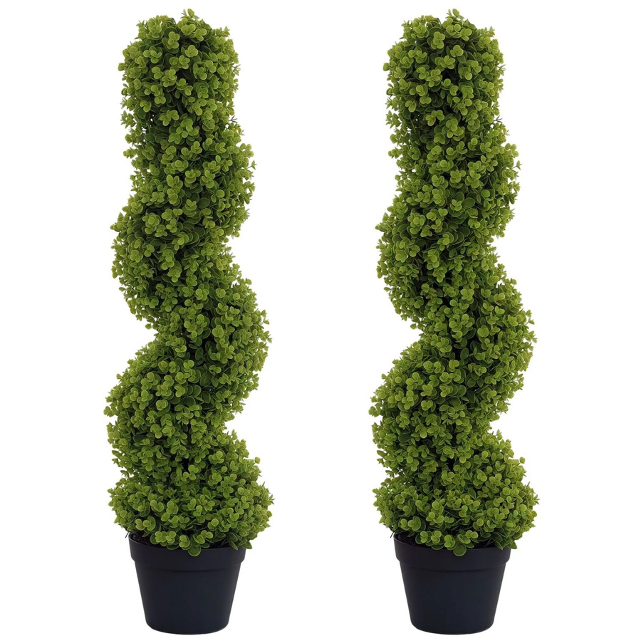 HOMCOM 2er-Set Kunstpflanzen Buchsbaum in Grün mit Topf aus Zement, Stahl und Kunststoff, Durchmesser: 17,5 cm, Höhe: 90 cm - Bild 2