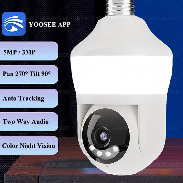 YOOSEE E27 Wifi Glühbirnen Kamera mit 5MP Auflösung, PTZ, bunter Nachtsicht, Zwei-Wege-Audio und Auto-Tracking in Weiß - Bild 1