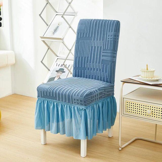 Elastischer Esszimmerstuhlbezug in Blau, Rutschfester Stuhlhusse aus Jacquard-Polyester für moderne Stühle - Bild 1