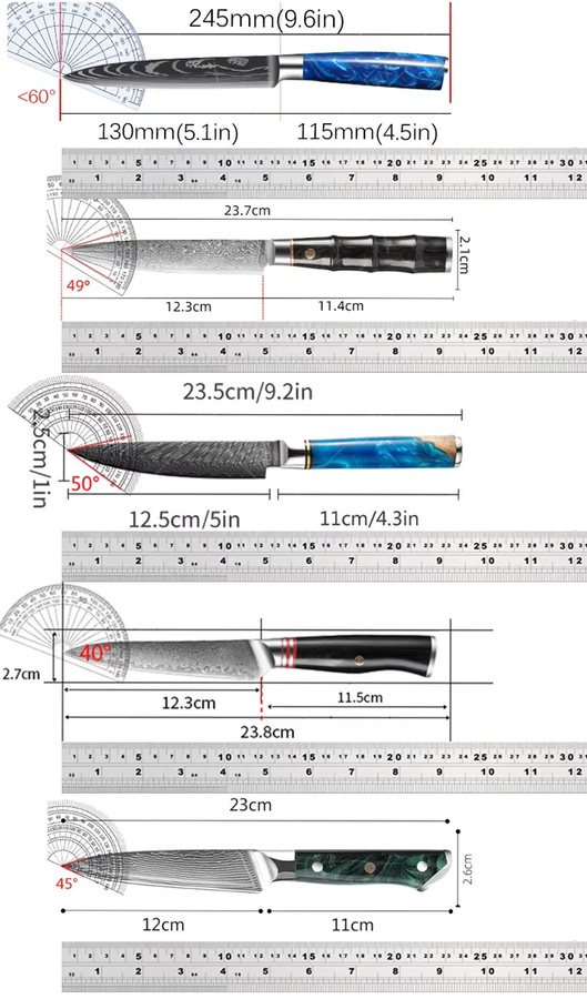 WXCOO Profi Kochmesser aus silberfarbenem Damaststahl, handgeschmiedetes japanisches Küchenmesser für Fleisch, Gemüse und Obst - Bild 6