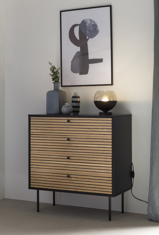 SalesFever Kommode im skandinavischen Design aus MDF, Holz und Metall in Schwarz und Eiche - Bild 1