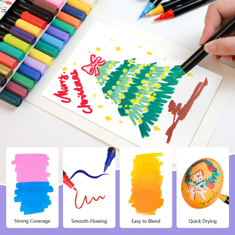 Artecho Acrylmarker Set mit 60 farbigen Acrylfarbstiften und Pinselspitze für DIY-Bastelarbeiten auf Stein, Papier und Kürbissen - Bild 4