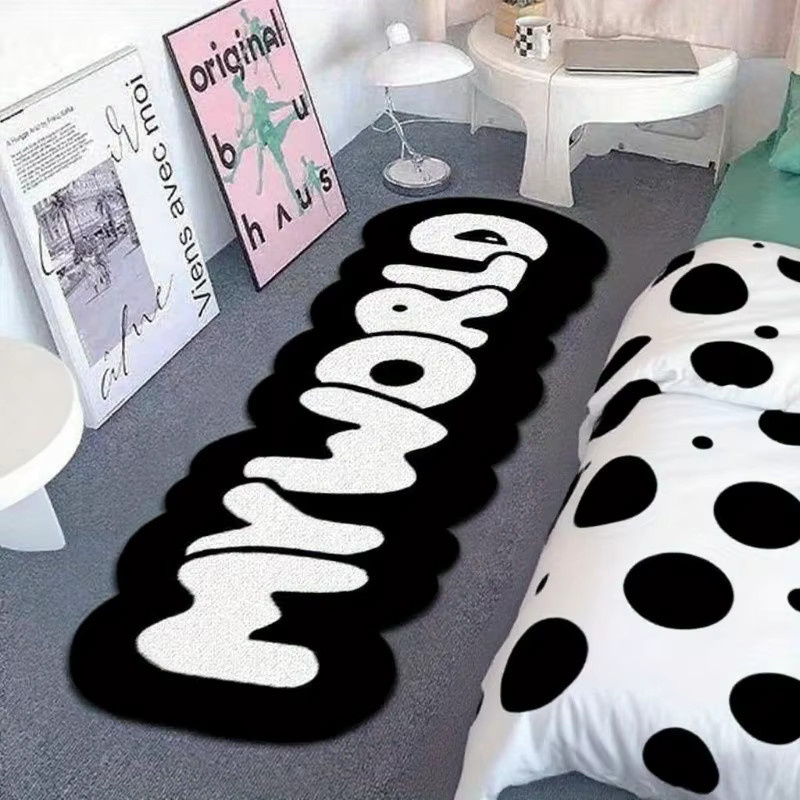 VIKAMA Läuferteppich mit Buchstabendruck in Schwarz-Weiß, rutschfest und wasserabsorbierend, modern und abstrakt für Schlafzimmer oder Flur, Breite: 120 cm, Tiefe: 1 cm - Bild 2