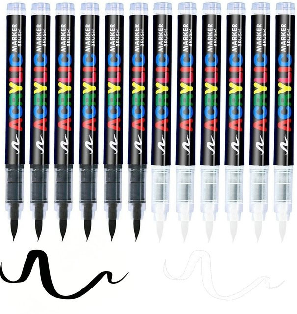 12-teiliges Premium-Set Acryl-Marker mit weicher Spitze in Schwarz und Weiß für Holz, Keramik und Bastelarbeiten - Bild 1