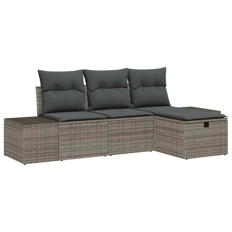 vidaXL Garten-Sofa-Set 4-teilig in Grau mit Polstern und Ottoman aus Poly-Rattan und Metall - Bild 2