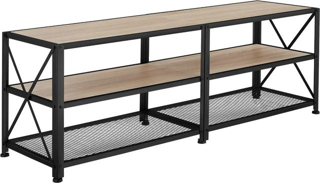 tectake TV-Regal Chicago im Industrial Style aus Holz und Stahl, Farbe Eiche Sonoma und Schwarz, B/T/H: 141 x 41,5 x 50,5 cm - Bild 2