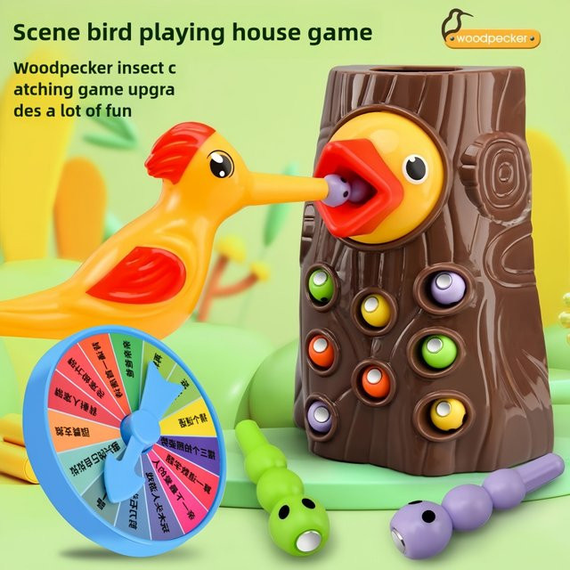 Magnetisches Specht-Insektenfangspiel, Baumloch-Wurm-Fütterungsspielzeug, Lernspielzeug - Bild 1