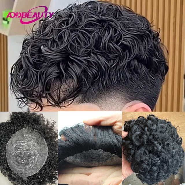 Addbeauty Echthaar-Perücke für Herren, lockig, Voll-PU, 20mm - Bild 1