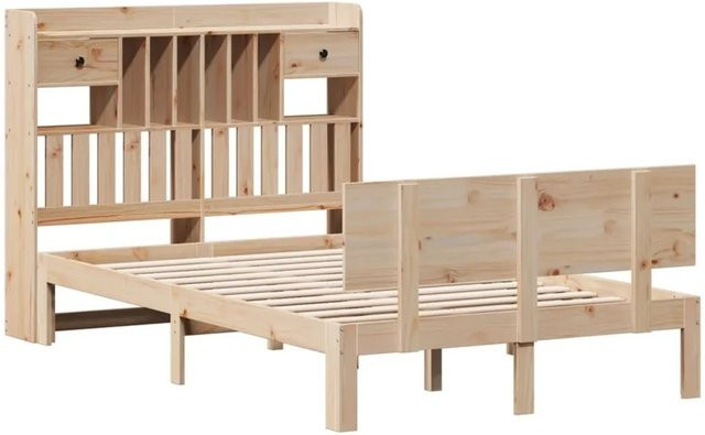vidaXL Massivholzbett aus Kiefer mit Kopfteil und Regal in Braun, B/T/H: 135 x 190 x 110 cm - Bild 1