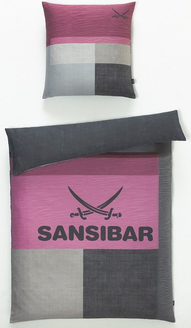 Sansibar Bettwäsche Mako-Satin mit grafischem Design in Mehrfarbig (Lila und Pink), bestehend aus Bettbezug und Kissenbezug, B/H: 135 x 200 cm und 80 x 80 cm - Bild 1