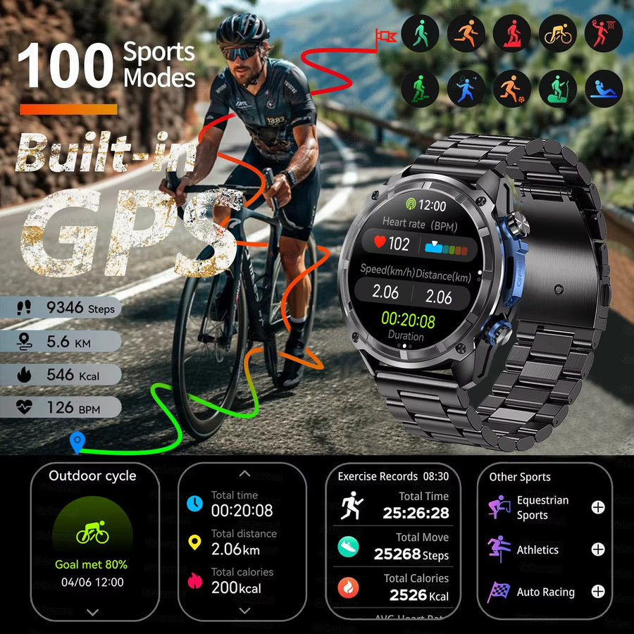 GUHUAVMI Smartwatch, GPS, Schwarz, 10 ATM - Bild 4