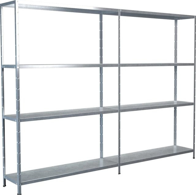 SCHULTE REGALWELT Steckregal-Set mit Anbauregal aus verzinktem Metall, silberfarben, H 180 cm x B 240 cm x T 35 cm - Bild 1