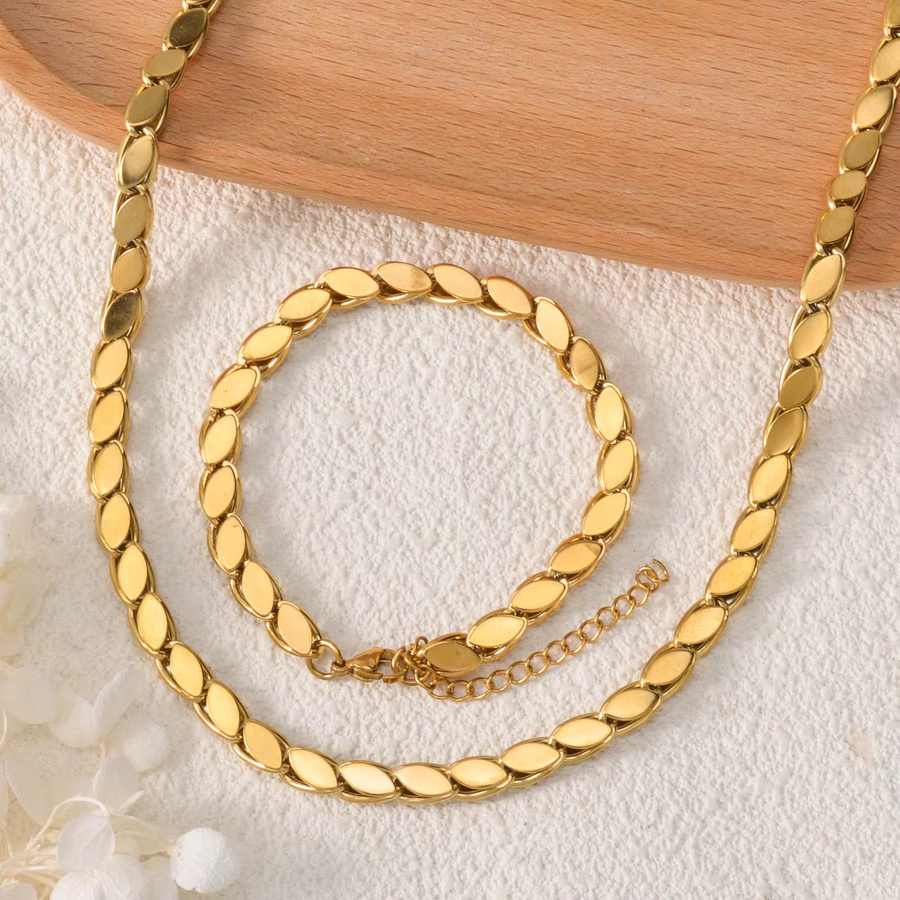 Schmuck-Set Halskette und Armband, vergoldetes Edelstahl, Gold, Unisex - Bild 3