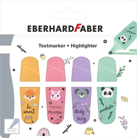 Eberhard Faber Textmarker Mini Animal Set mit Chisel-Spitze in Multicolor (Pastellgelb, Apricot, Violett, Minzgrün)