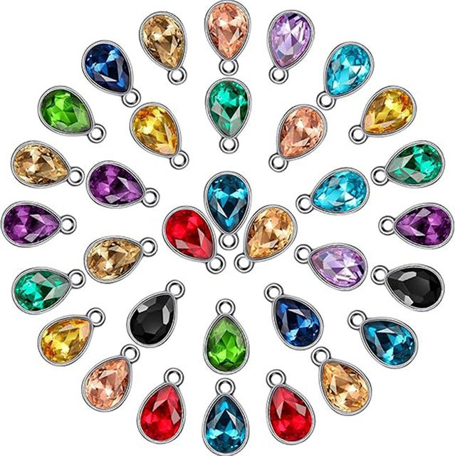 Charms Anhänger Kristallglas, Wassertropfen, Weiß, Silber, Unisex - Bild 1