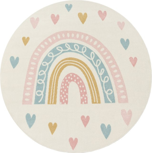 Kinderteppich Ninique Regenbogen-Motiv in Beige und Multicolour, rund, Durchmesser: 120 cm - Bild 1