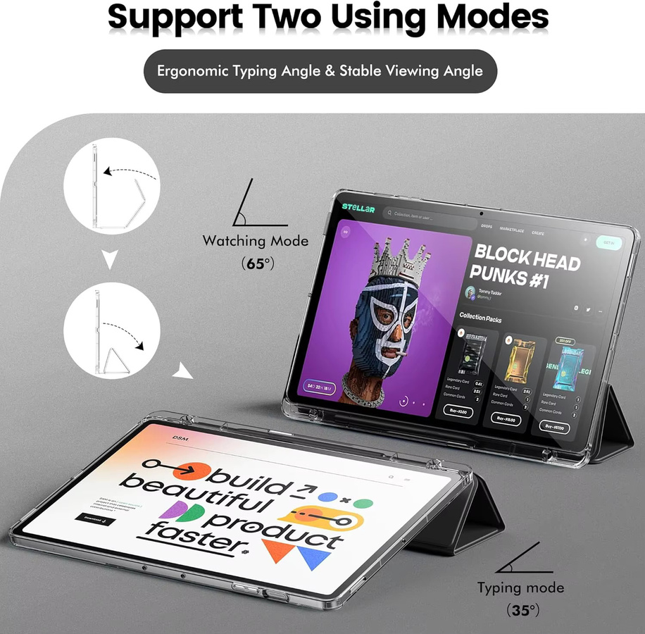 Transparente Samsung Galaxy Tab S9 S10 FE Lite Schutzhülle aus PU-Leder mit Stiftschlitz und Magnet-Standfunktion in Transparent und Grün - Bild 3