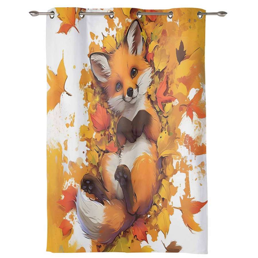 Modernes Fenster Vorhang mit Fuchs-Cartoon-Motiv und Herbstblättern von Household supplies MH, Mehrfarbig, Breite: 135 cm, Höhe: 60 cm - Bild 1