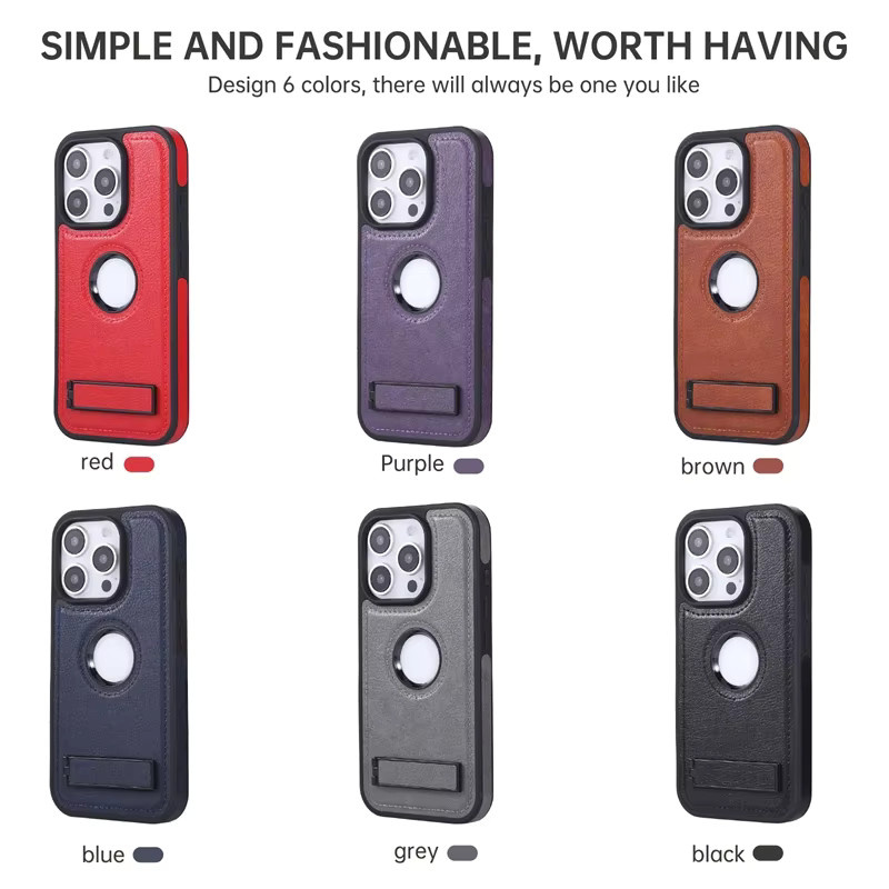 Lederhülle mit verstecktem Ständer für Apple iPhone 16 15 14 13 12 11 Pro Max Plus in Purple - Bild 5