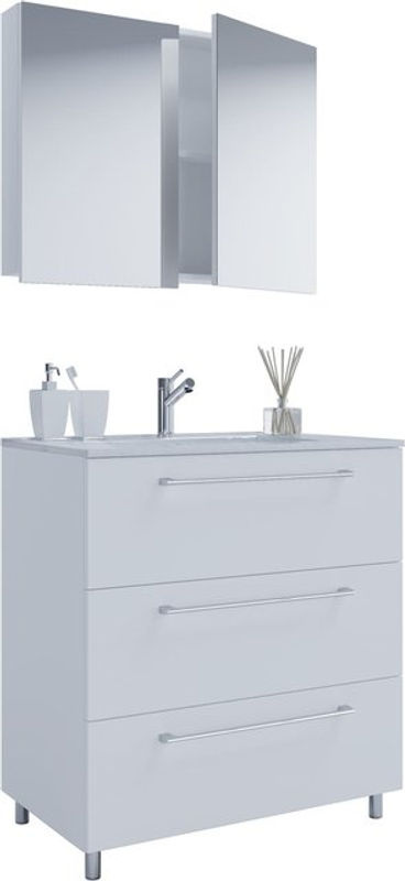 VCM Badmöbel Set Badinos 3-tlg. in Weiß mit Waschbecken, Unterschrank und Spiegelschrank, B/H/T: 80 x 86 x 46 cm - Bild 2