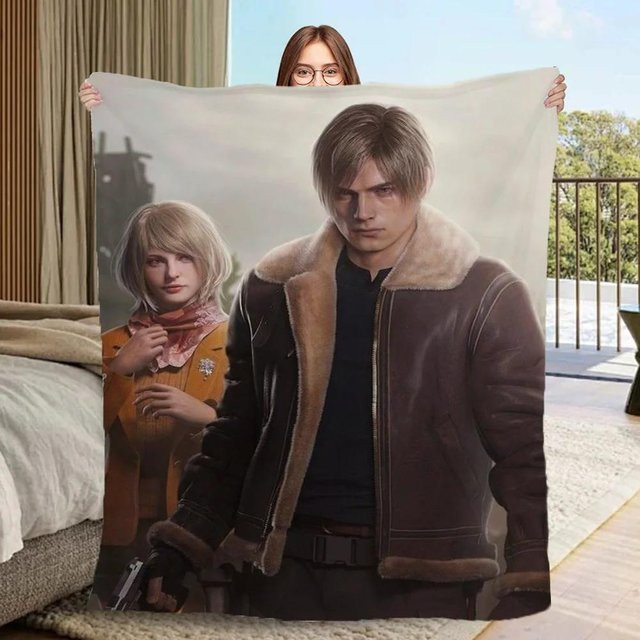 ZX Blanket Anime-Decke Leon Kennedy aus Mikrofaser und Flanell, flauschiger Überwurf mit Karomuster, B/B: 127 x 152,4 cm - Bild 1