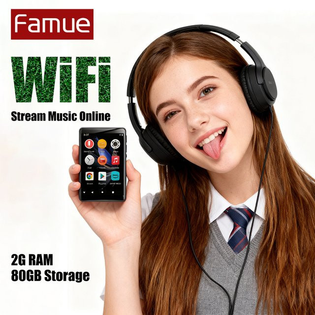Famue PA03 Android 10 WiFi MP3-Player mit 80GB Speicher, 2,8 Zoll Display, Bluetooth 5.0 und Lautsprecher, Schwarz - Bild 1