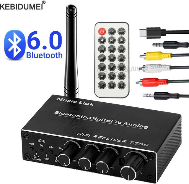 Kebidumei Bluetooth 6.0 Audio Receiver in Schwarz mit 3,5mm AUX, RCA, Koaxial und USB-Anschluss inklusive IR-Steuerung für Auto, Lautsprecher und PC - Bild 1